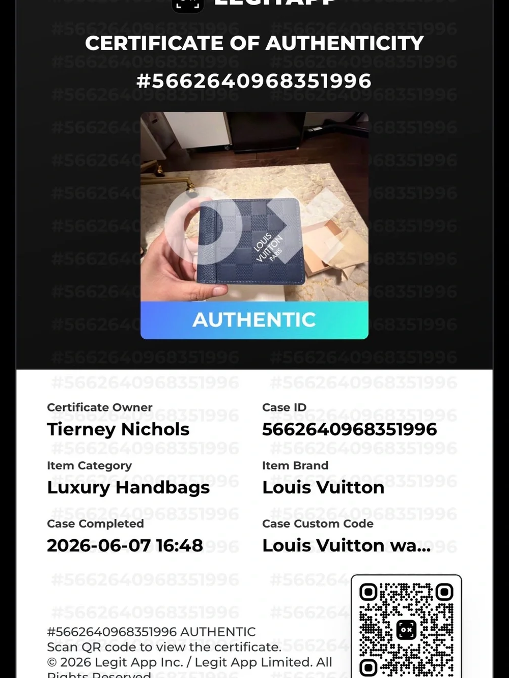BRAND NEW- Louis Vuitton Navy Checkered Logo Folding Wallet